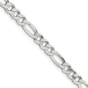 5.5mm Sterling Silver Flat Figaro Chain Necklace, 24 Inch
